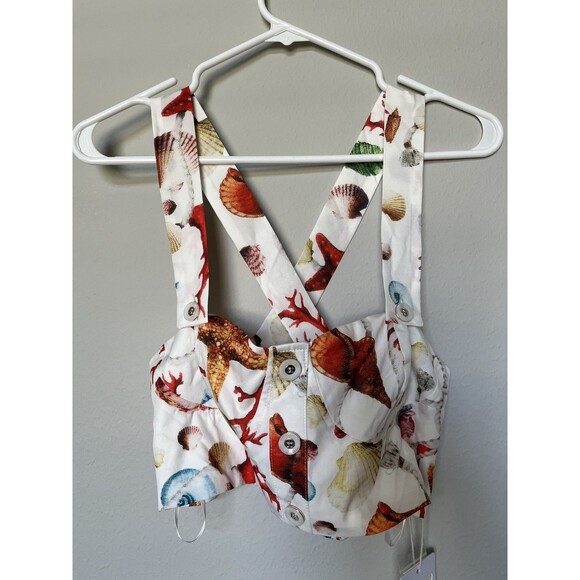 NEW Commense Coral Beach Crop Top & Skirt Tiered Maxi Set Women’s Sz L Resort - Picture 3 of 12